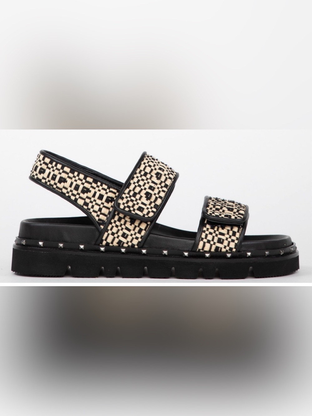 Homers Artisan Woven Leather Platform Sandals Black Beige Sz 8.5